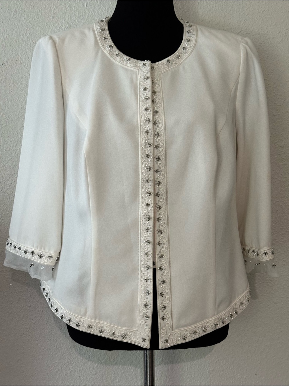 Beaded Trim White Women's Dress Jacket